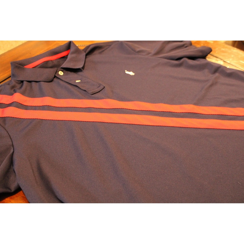 Polo Ralph Lauren Polo Shirt Mens 2XL Blue Red Stripe Performance Stretch Knit